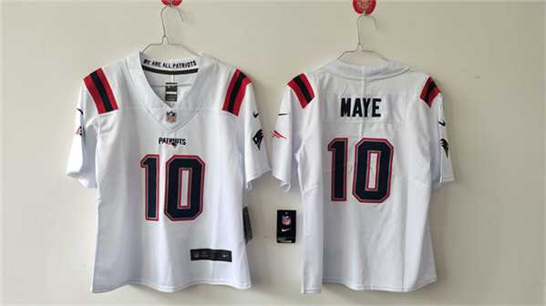 Women%27s New England Patriots #10 Drake Maye 2024 Draft White Vapor Untouchable Limited Stitched Jersey
